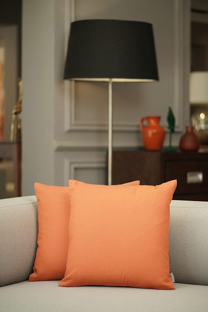 Haven & Glow Decorative Throw Pillow Cover – Square Cushion Case with Zipper | Modern Sofa, Couch & Bed Accent Pillow Covers for Living Room, Bedroom & Home Decor | 18 x 18 Inch – Soft Orange – 2 Pc