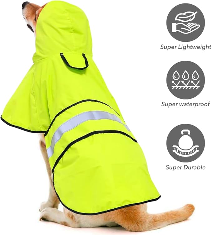 Reflective Dog Raincoat - Adjustable Raincoat for Dogs, Lightweight Hooded Dog Raincoats Poncho Slicker, Waterproof Rain Jacket Coat for Small, Medium, Large Dogs Walking (Green, XX-Large)