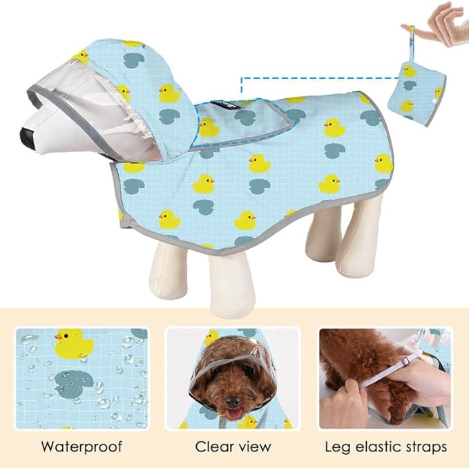 SlowTon Dog Raincoat, Adjustable Dog Rain Jacket Clear Hooded Double Layer, Waterproof Poncho with Reflective Strip Straps and Storage Pocket for Small Medium Large Dogs Puppies(DK XXXL)