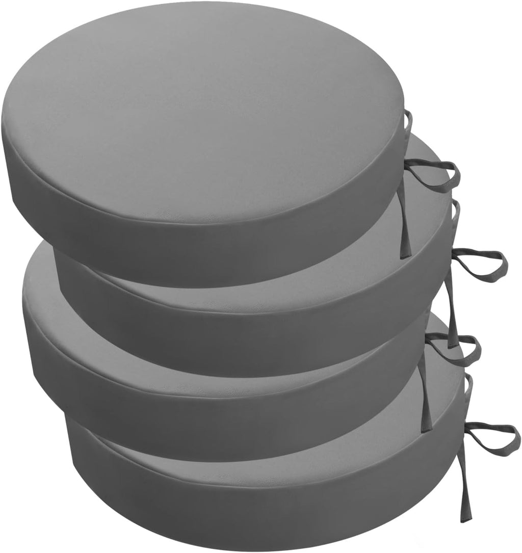 idee-home Outdoor Bistro Chair Cushions, 15”x15”x 3” Thick Outdoor Round Seat Cushions Set of 4 with Ties, Waterproof Round Patio Furniture for Garden