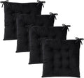 Set of 4 Chair Cushions for Dining Chairs with Ties, Indoor Non-Slip Kitchen Chair Pad and Dining Room Seat Cushion Mat for Office Living Room Outdoor 15.5" - Black