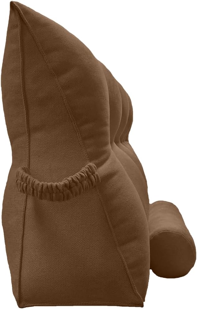 Triangular Reading Bed Rest Pillow Large Bolster Cushion Headboard Backrest Wedge Pillow with Two Detachable Roll Pillows for Neck & Lumbar Support (Coffee, King: 77 x 8 x20 inches)