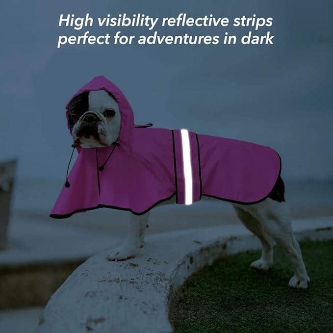 Waterproof Dog Rain Coat - Reflective Adjustable Pet Raincoat Jacket, Lightweight Dog Hooded Poncho Raincoats for Small to X- Large Dogs and Puppies (Pink, Medium)