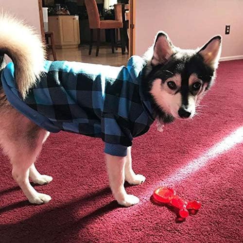 KOOLTAIL Plaid Dog Hoodie Pet Clothes Sweater with Hat and Pocket for Small Medium Large Size Dogs, Soft Winter Warm Dog Cold Weather Coat, Fleece Fall Dog Hooded Sweatshirt for Puppy Cats, Blue L