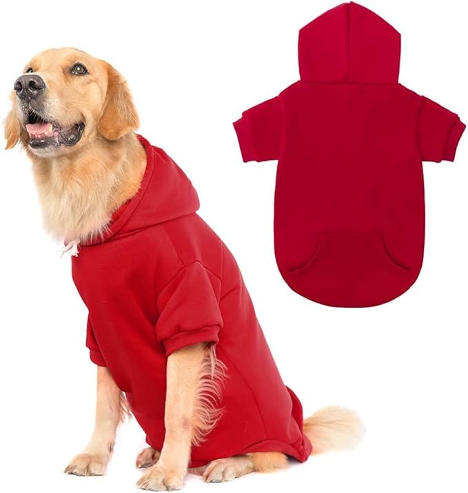 KOOLTAIL Basic Dog Hoodie - Soft and Warm Dog Hoodie Sweater with Leash Hole and Pocket, Dog Winter Coat, Cold Weather Clothes Sweatshirt for Small Medium Large Dogs Puppy Cat Boys Girls Red L
