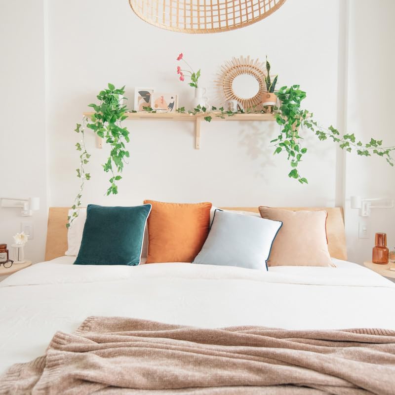 MONDAY MOOSE Decorative Throw Pillow Covers Cushion Cases, Set of 4 Soft Velvet Modern Double-Sided Designs, Mix and Match for Home Decor, Pillow Inserts Not Included (22x22 inch, Orange/Green)