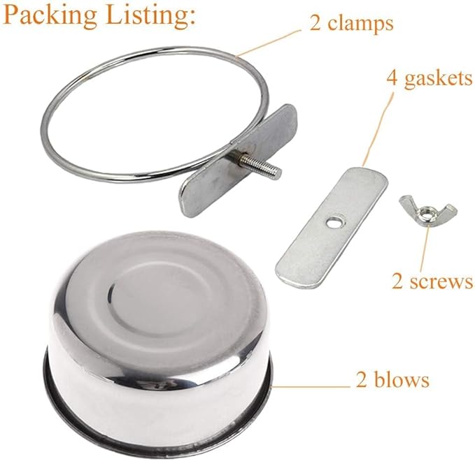 Kathson 2 Pack Bird Feeding Dish Cups, Stainless Steel bird bowls Parrot Feeders Water Cage Bowls with Clamp Holder Bird Feeders for Parakeet Cockatiels Conure Budgies Lovebird Finch and Small Animals