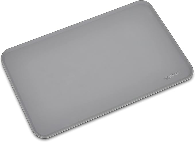 Amazon Basics Waterproof Anti-Slip Silicone Cat & Dog Food Mat, Pet Mats with Raised Edges for Food and Water Bowl to Protect Floors, 18.5 x 11.5 Inches, Gray, Solid - Pack of 2