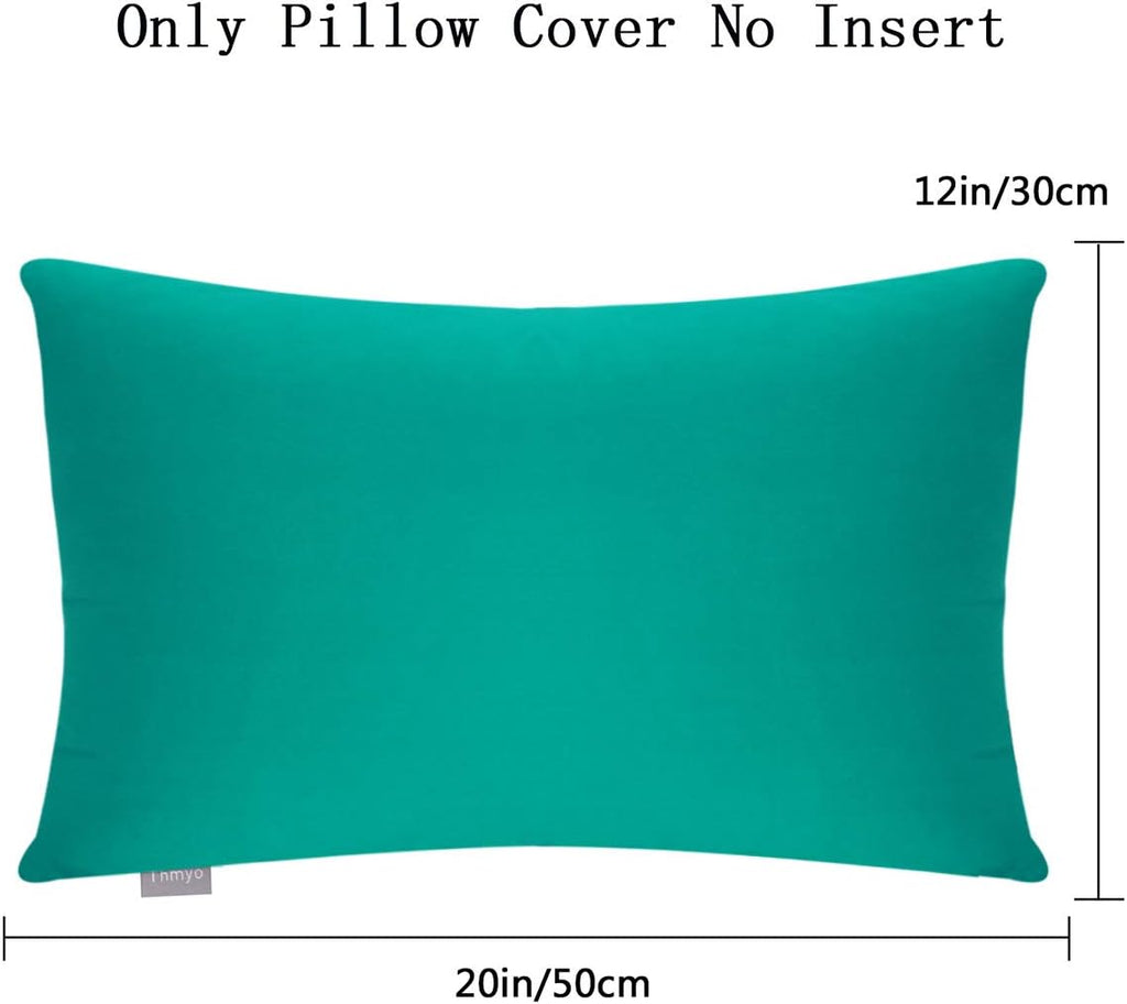 Thmyo 4-Pack 100% Cotton Lumbar Comfortable Solid Decorative Throw Pillow Case, Rectangle Cushion Cover Pillowcase Sublimation Blank Pillow Covers DIY Throw Pillowcase(12x20inch/30x50cm, Lake Blue)