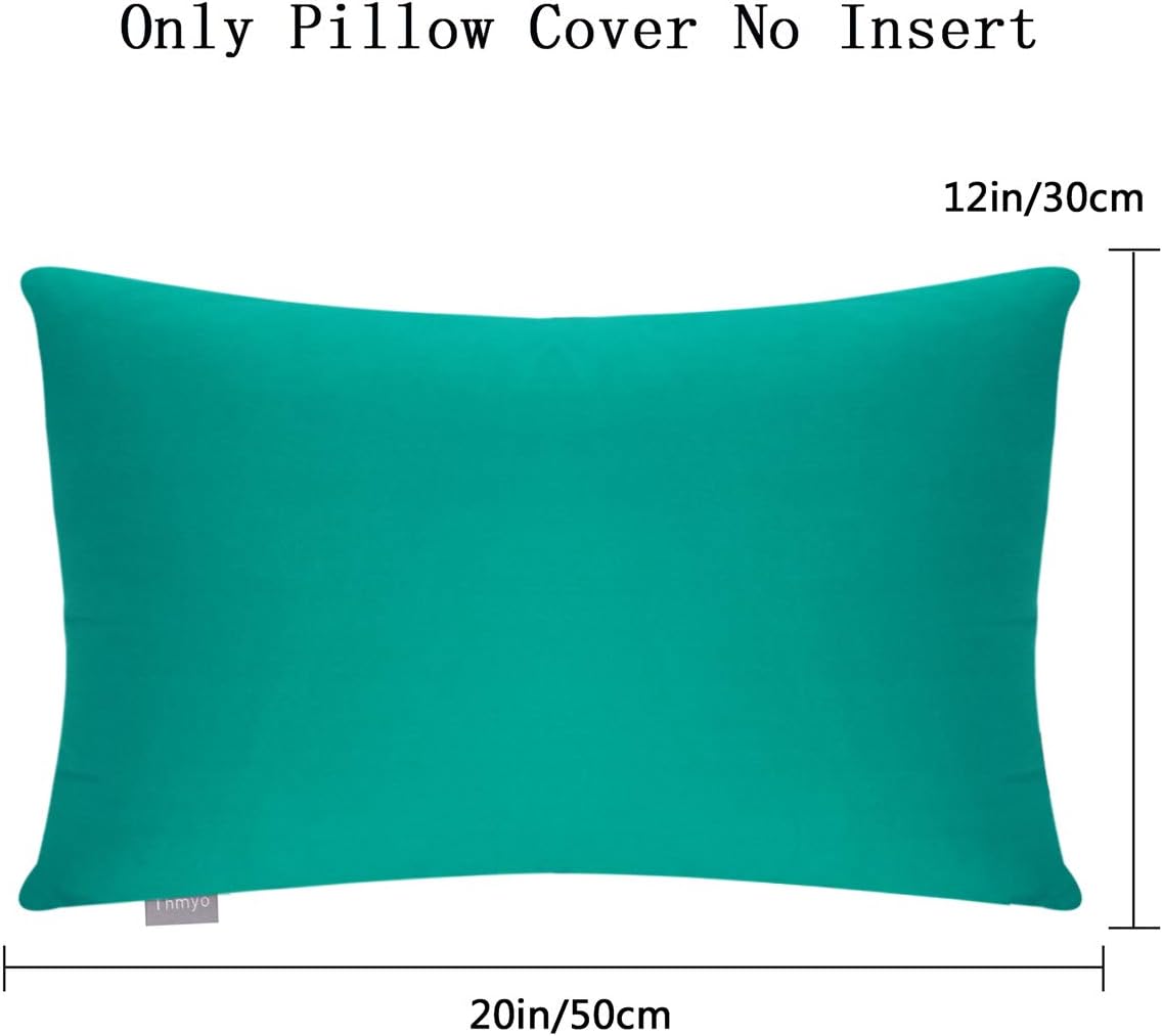 Thmyo 4-Pack 100% Cotton Lumbar Comfortable Solid Decorative Throw Pillow Case, Rectangle Cushion Cover Pillowcase Sublimation Blank Pillow Covers DIY Throw Pillowcase(12x20inch/30x50cm, Lake Blue)
