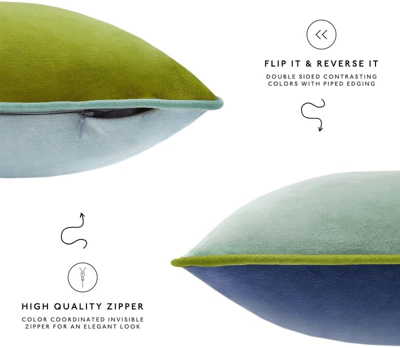 MONDAY MOOSE Decorative Throw Pillow Covers Cushion Cases, Set of 4 Soft Velvet Modern Double-Sided Designs, Mix and Match for Home Decor, Pillow Inserts Not Included (16x16 inch, Green/Blue)