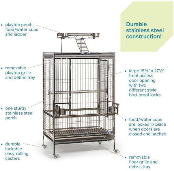 Urban Oasis Stainless Steel Bird Cage with Classic Design, Durable Stainless Steel Construction, Spacious Interior