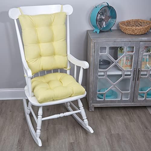 Klear Vu Omega Non-Slip Rocking Chair Cushion Set, Assembled in USA, Thick Padding & Tufted Design, Includes Seat Pad & Back Pillow with Ties, 17x17 Inches, 2-Piece Set, Solid Yellow