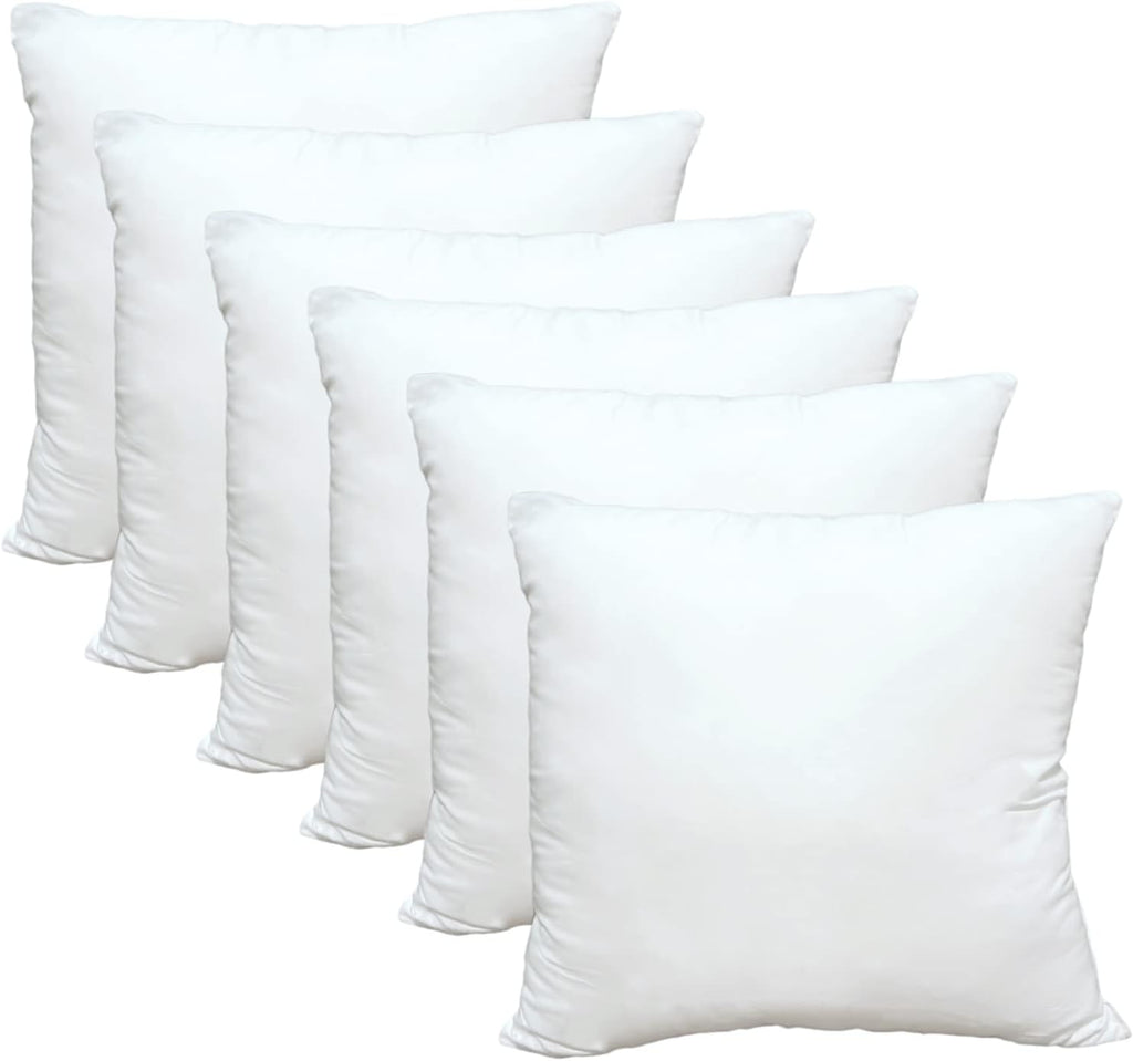 Luxury Throw Pillow Inserts, Pack of 6, 16 x 16 inches Hypoallergenic Ultra Soft White Polyester Microfiber Durable Couch Cushion Fillers