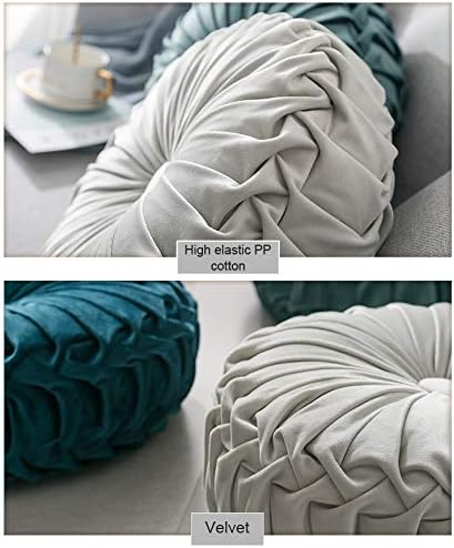MOCOFO 14" Velvet Pleated Round Pumpkin Throw Pillow Couch Cushion Floor Pillow for Sofa Chair Bed Car Home Decorative