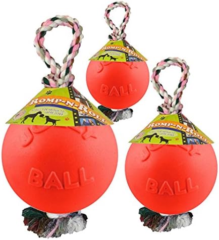 Jolly Pets Romp-n-Roll Rope and Ball Dog Toy, 8 Inches/Large, Orange