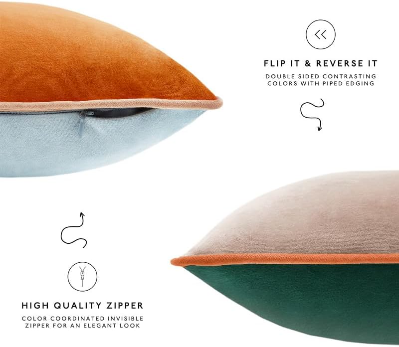 MONDAY MOOSE Decorative Throw Pillow Covers Cushion Cases, Set of 4 Soft Velvet Modern Double-Sided Designs, Mix and Match for Home Decor, Pillow Inserts Not Included (16x16 inch, Orange/Green)