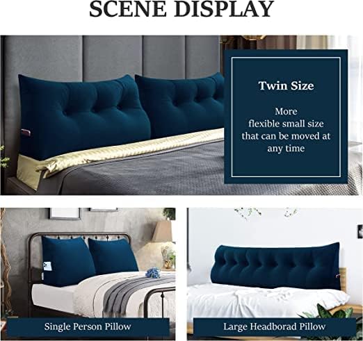 Wedge Headboard Pillow Dorm Room Reading Pillow Back Support for Sitting Up in Bed Bolster Lumbar Cushion Body Positioning Bedrest Velvet 54in Navy Blue Full
