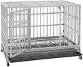 48/42/38 inch Heavy Duty Indestructible and Escape-Proof Dog Crate Cage Kennel for Large Dogs, High Anxiety Dog Crate with Removable Wire Trays and Wheels, Extra Large XL XXL
