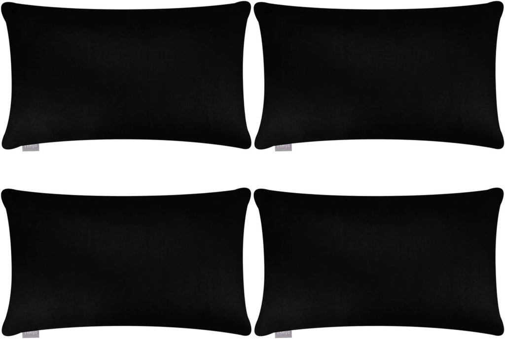 Thmyo 4-Pack 100% Cotton Lumbar Comfortable Solid Decorative Throw Pillow Case Rectangle Cushion Cover Sublimation Blank Pillow Covers Christmas DIY Throw Pillowcases for Sofa(12x20inch/30x50cm,Black)