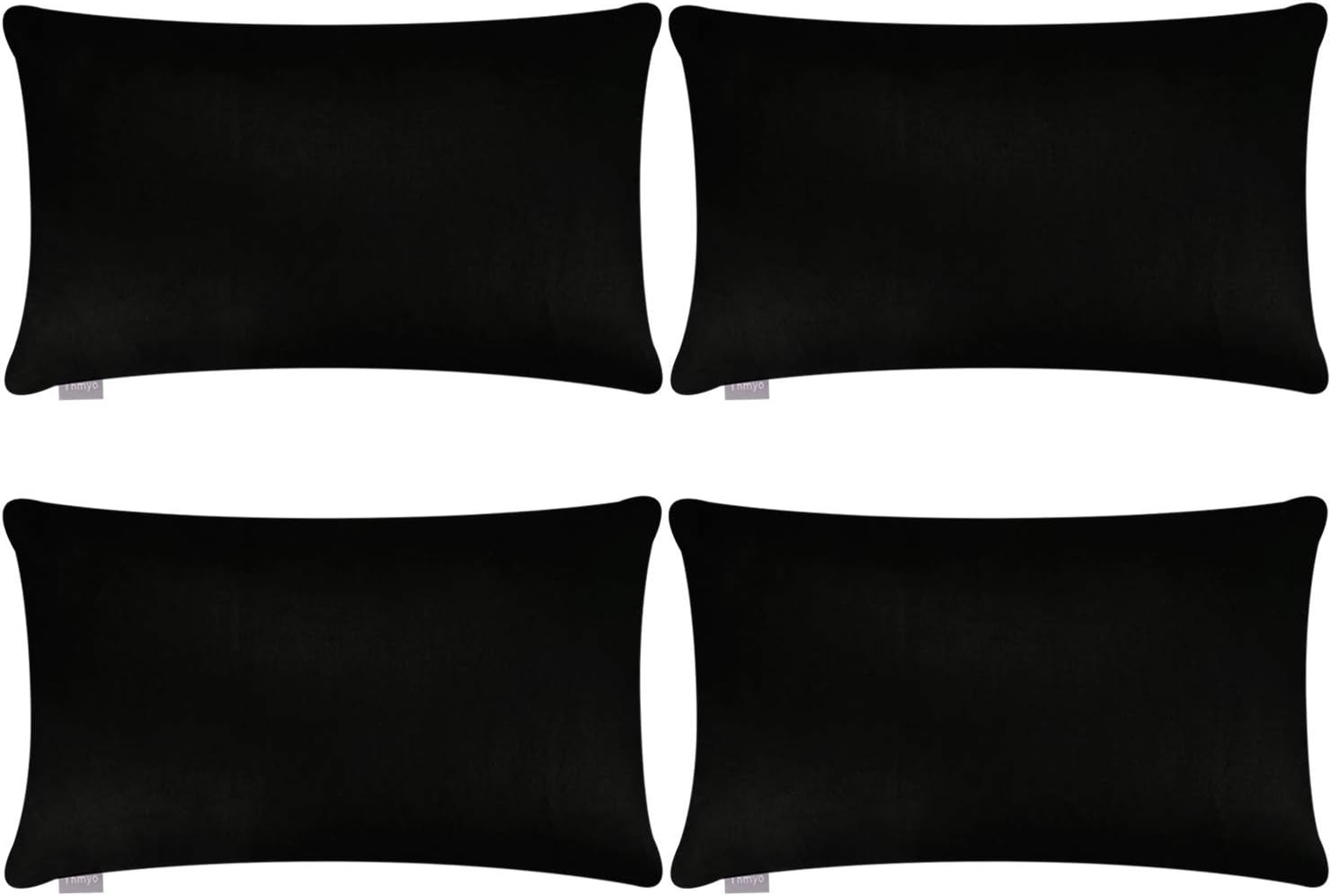 Thmyo 4-Pack 100% Cotton Lumbar Comfortable Solid Decorative Throw Pillow Case Rectangle Cushion Cover Sublimation Blank Pillow Covers Christmas DIY Throw Pillowcases for Sofa(12x20inch/30x50cm,Black)