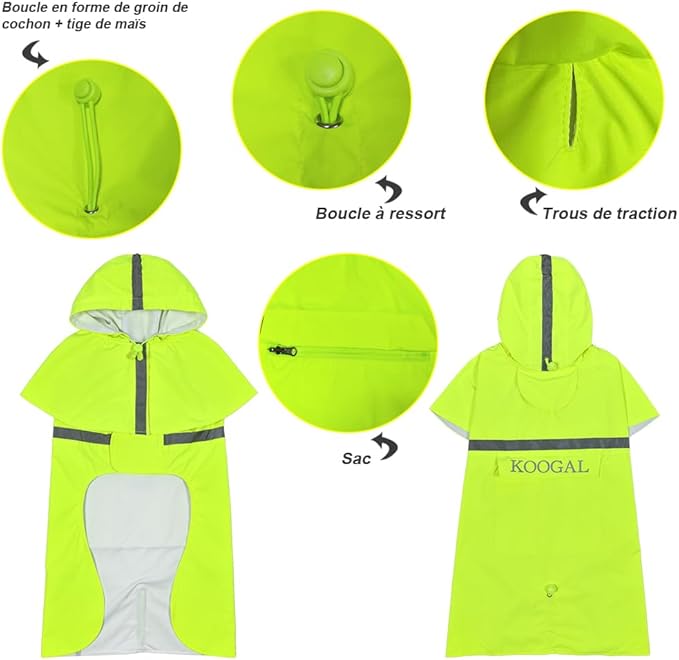 Dog Raincoat Apparel Poncho Waterproof Dog Clothes,Pet Jacket Dog Raincoats,Dog Raincoats for Small to Medium Sized Dogs(Fluor-Yellow,3XL)