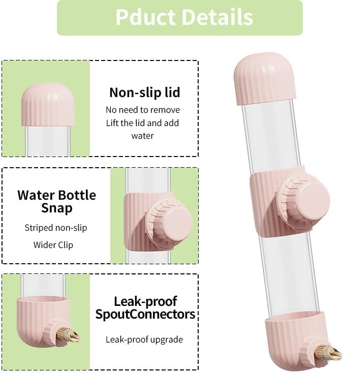 9.4 Fl Oz No Mess Bird Water Dispenser, Automatic Parrot Water Feeder with Spring Valve, Clear Cage Water Drinker for Parakeets Cockatiels Budgies Finch Lovebirds & Canary (Pink, 7.4 fl oz (220ml))