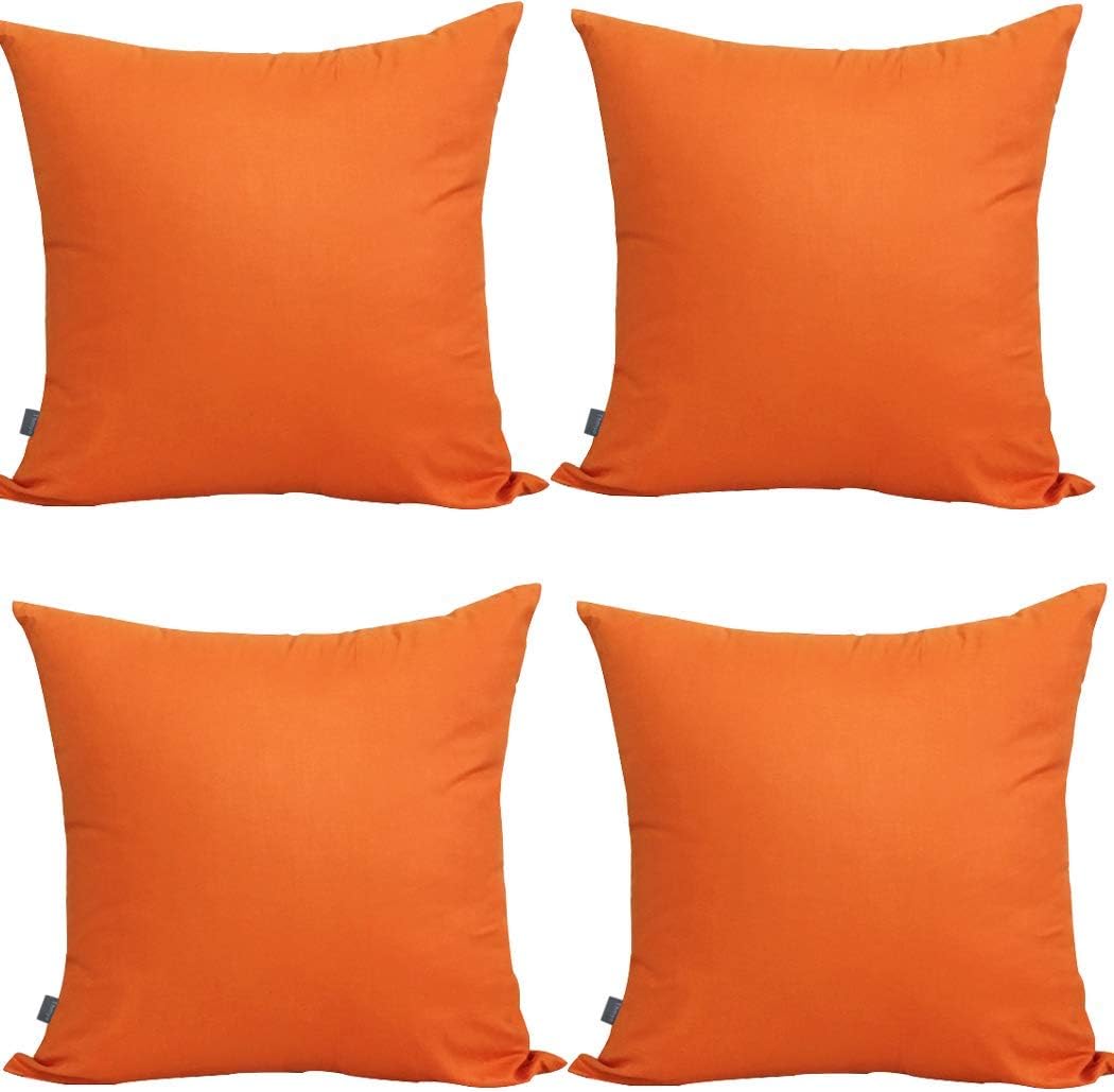 Thmyo 4-Pack 100% Cotton Comfortable Solid Decorative Throw Pillow Case Square Cushion Cover Pillowcase Sublimation Blank Pillow Covers Thanksgiving DIY Throw Pillowcase(18x18 inch/45x45cm,Orange)