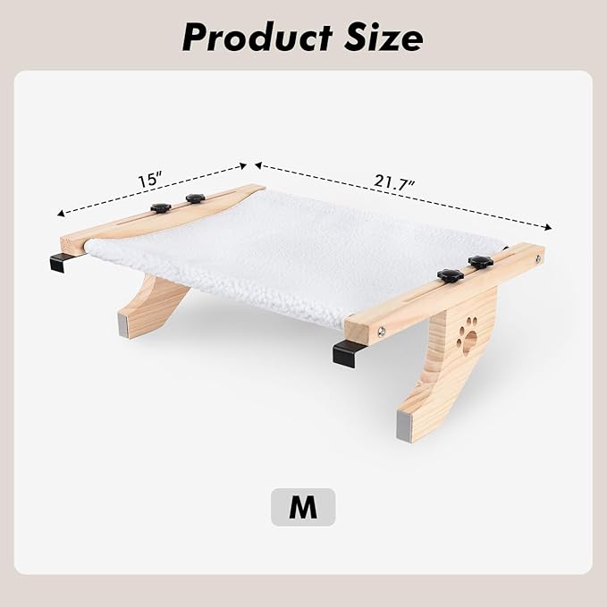 AMOSIJOY Cat Sill Window Perch Sturdy Cat Hammock Window Seat with Wood & Metal Frame for Large Cats, Easy to Adjust Cat Bed for Windowsill, Bedside, Drawer and Cabinet