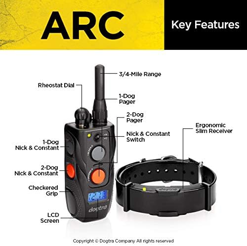 Dogtra ARC 2-Dogs Remote Training Collar - 3/4 Mile Range, Waterproof, Rechargeable, Static Stimulation, Vibration, Audible Tone, Small, Medium, Large Dog Training E-Collar