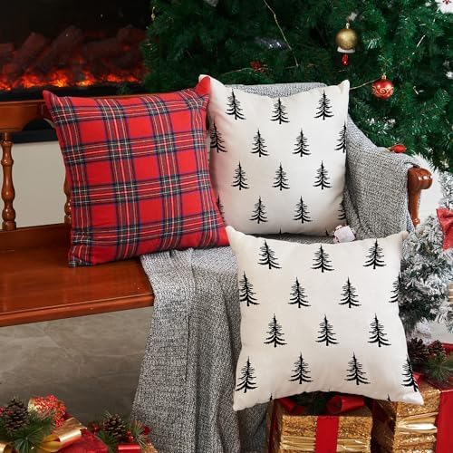 DFXSZ Christmas Pillow Covers 16x16 inch Set of 2 Christmas Tree Decorative White Throw Pillow Covers Winter Famliy Decoration for Home Couch TH-30A16