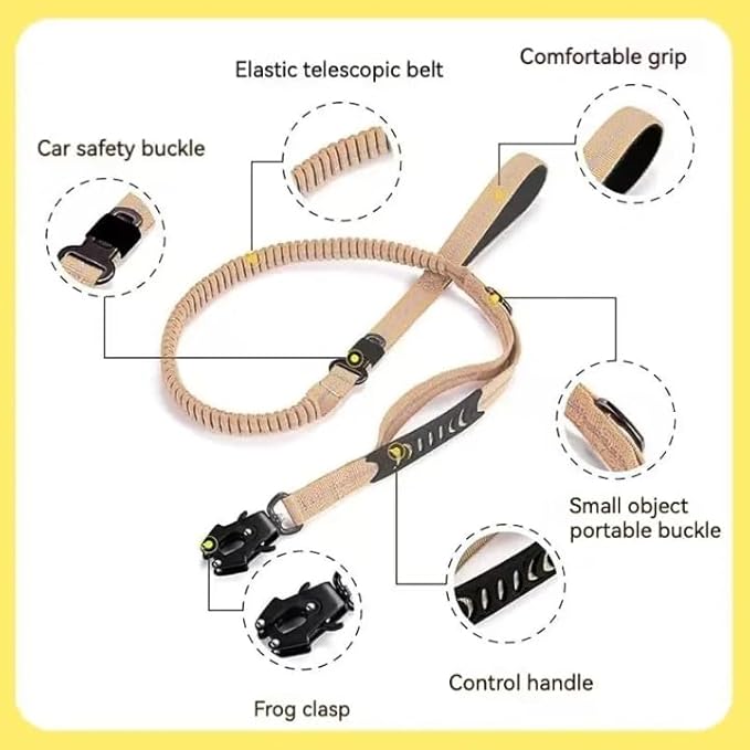 Tactical Dog Harness with Handle Collar and Leash Set Dog Vest Harness No Pull Dog Harness with Patches Adjustable Buckles for Dogs (Khaki, Medium)