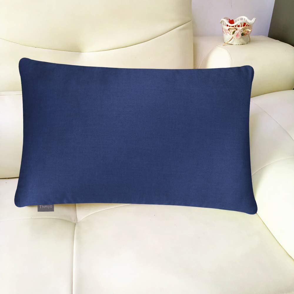 Thmyo 4-Pack 100% Cotton Lumbar Comfortable Solid Decorative Throw Pillow Case Rectangle Cushion Cover Sublimation Blank Pillow Covers Christmas DIY Throw Pillowcase(12x20inch/30x50cm,Midnight Blue)