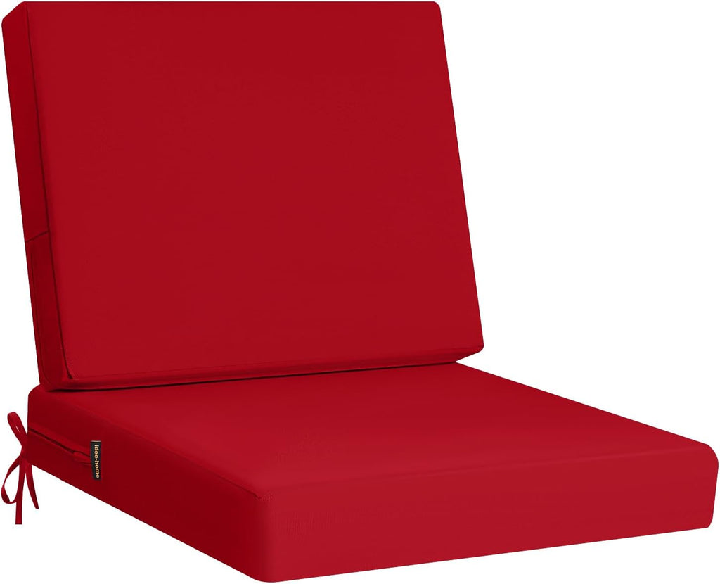 idee-home Outdoor Cushions for Patio Furniture, Outdoor Seat Cushion, Waterproof Couch Hampton Bay Deep Seat Replacement Chair Cushions for Garden Lawn Backyard Deck, 24 x 26 Red