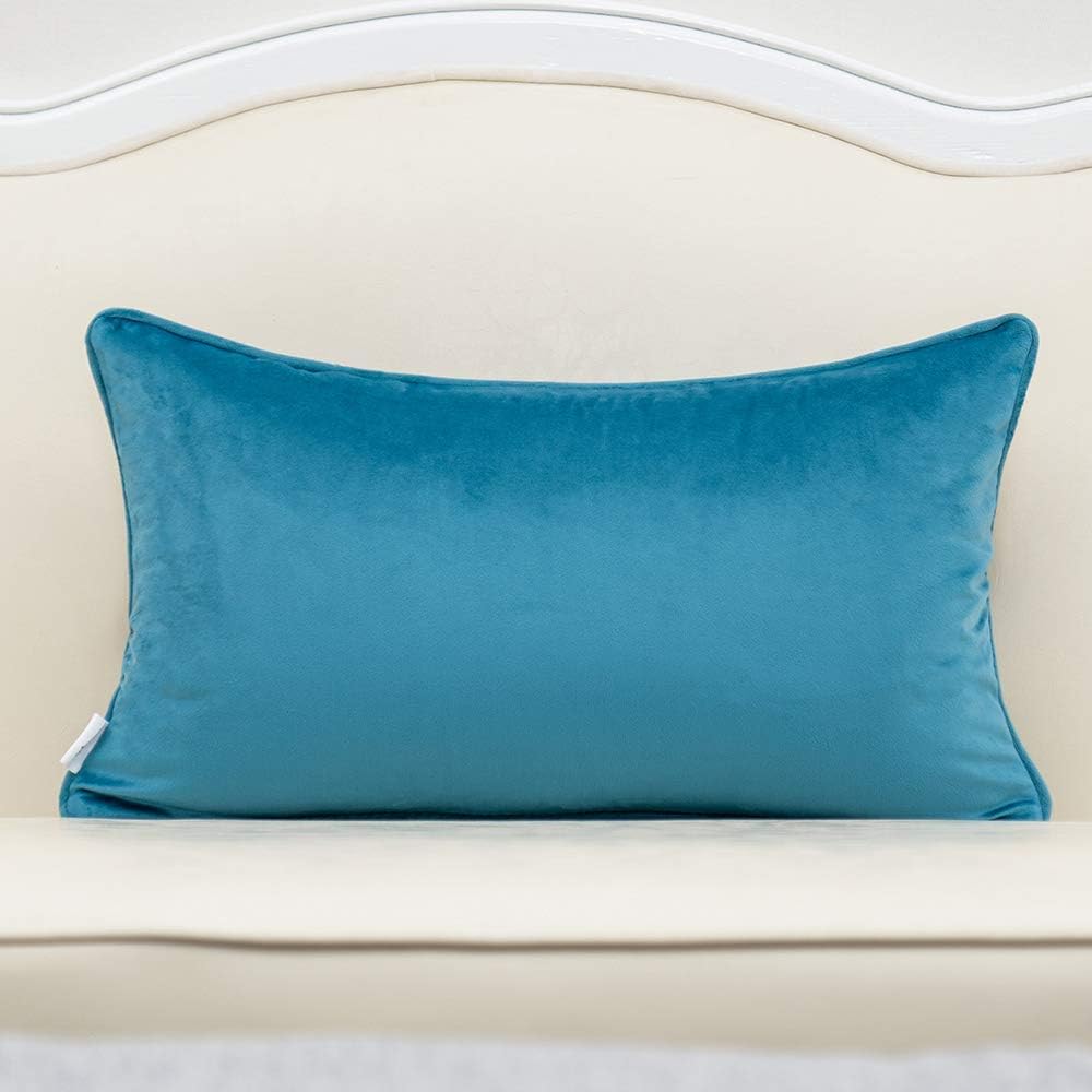 Alerfa 12 x 20 Inch Rectangle Leaf Pillow Embroidery Cut Velvet Cushion Case Luxury Modern Lumbar Throw Pillow Cover Decorative Pillow for Couch Sofa Living Room Bedroom Car, Blue