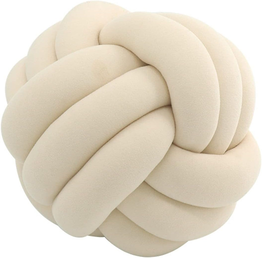 Round Throw Pillow, Soft Handmade Knot Ball Pillows, Home Decoration Pillow, Knotted Plush Toys Throw Pillow (13.5 inches, Cream)