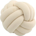 Round Throw Pillow, Soft Handmade Knot Ball Pillows, Home Decoration Pillow, Knotted Plush Toys Throw Pillow (7.5 inches, Cream)