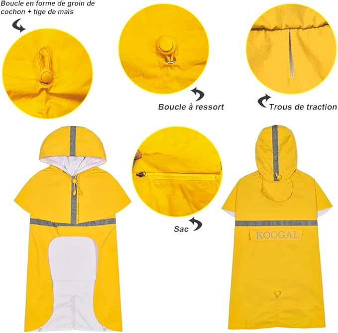 Pet Large Dog Raincoat Apparel Poncho Waterproof for Medium Large Sized for Dog Raincoat Clothes (Yellow, 5XL)