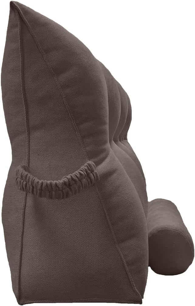 Triangular Reading Bed Rest Pillow Large Bolster Cushion Headboard Backrest Wedge Pillow with Two Detachable Roll Pillows for Neck & Lumbar Support (Cedar Brown, King: 77 x 8 x 20 inches)