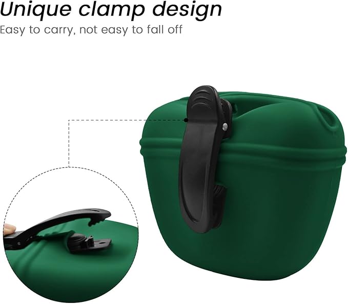 AUDWUD - Silicone Dog Treat Pouch - Clip on Portable Training Container - Convenient Magnetic Buckle Closing and Waist Clip - No BPA