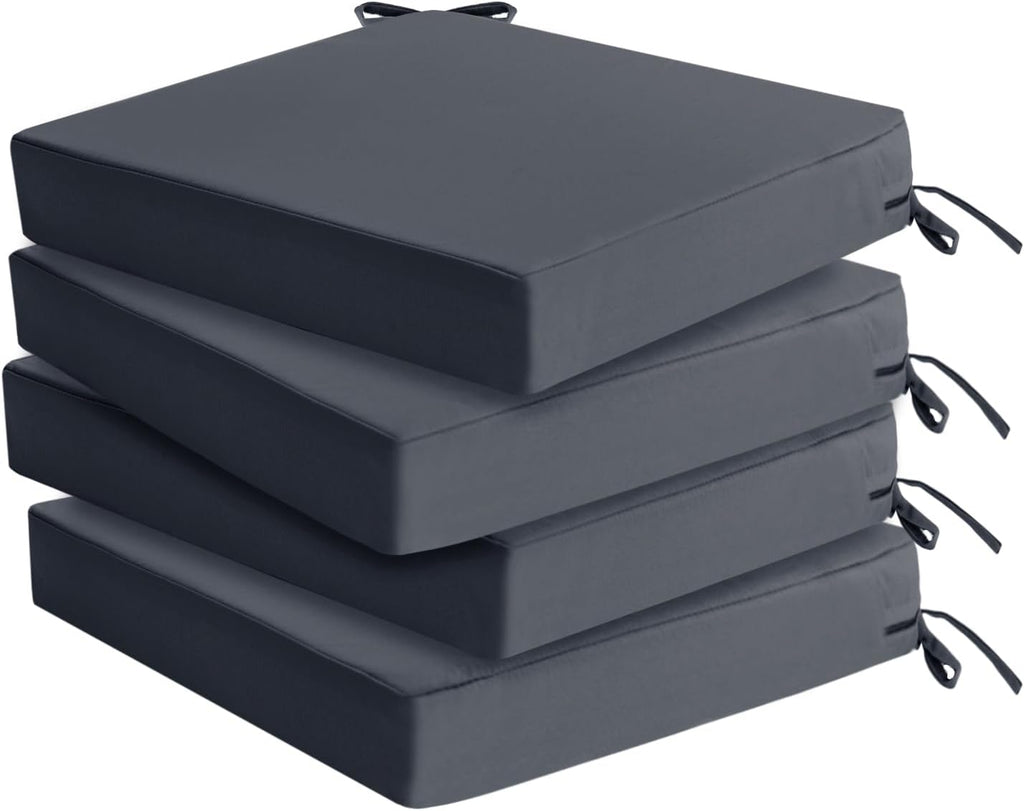 Outdoor Chair Cushions Set of 4: Waterproof & Fade Resistant Deep Seat Cushion for Patio Furniture - 24 x 24 Inch Chair Pads with Ties and Hidden Zipper - Patio Chair Cushion Replacement, Dark Grey