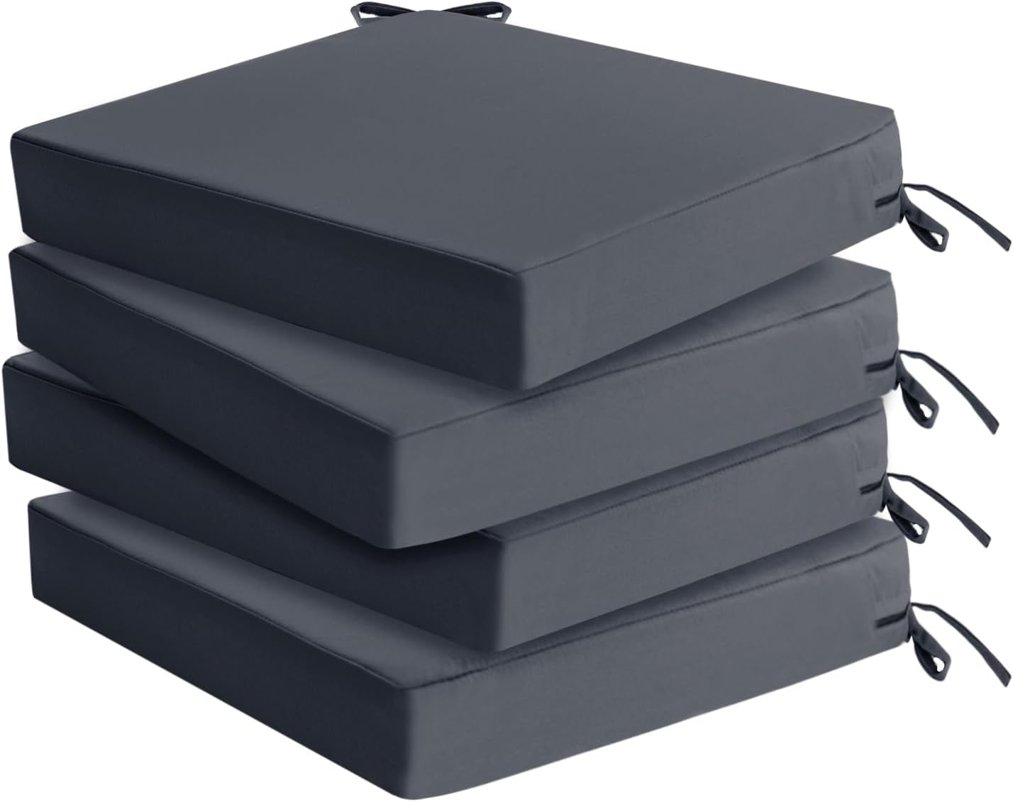 Outdoor Chair Cushions Set of 4: Waterproof & Fade Resistant Deep Seat Cushion for Patio Furniture - 24 x 24 Inch Chair Pads with Ties and Hidden Zipper - Patio Chair Cushion Replacement, Dark Grey