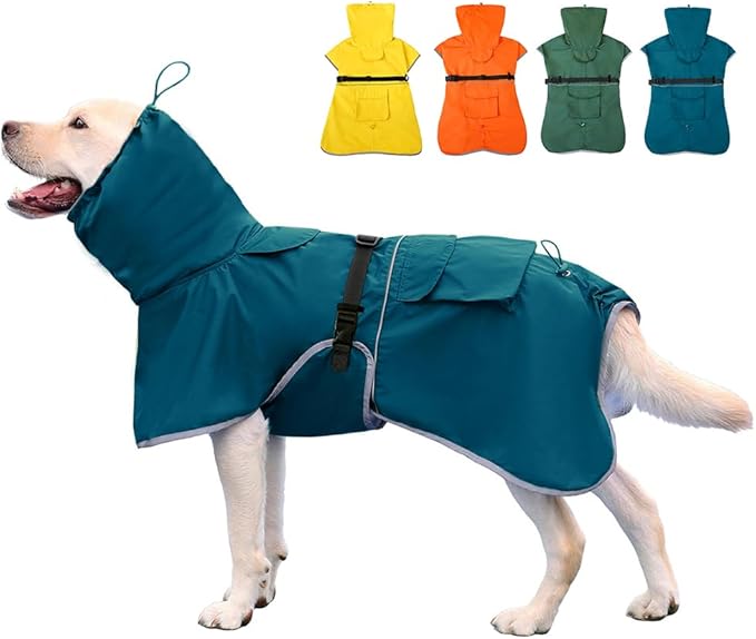 Reflective Dog Raincoat Waterproof Adjustable Dog Hooded Poncho Raincoat for Medium Large Dogs, Lightweight Pet Rain Jacket(Blue, 4XL)