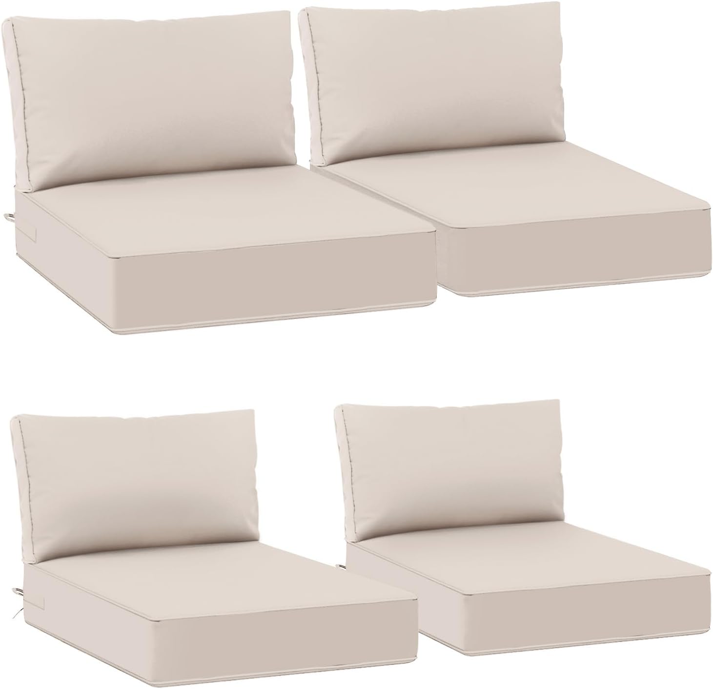 AAAAAcessories Outdoor Deep Seat Cushions, Waterproof, Fade-Resistant Patio Furniture Replacement Cushions, 24" x 24" x 5" + 24" x 13.5", Set of 4, Khaki Beige