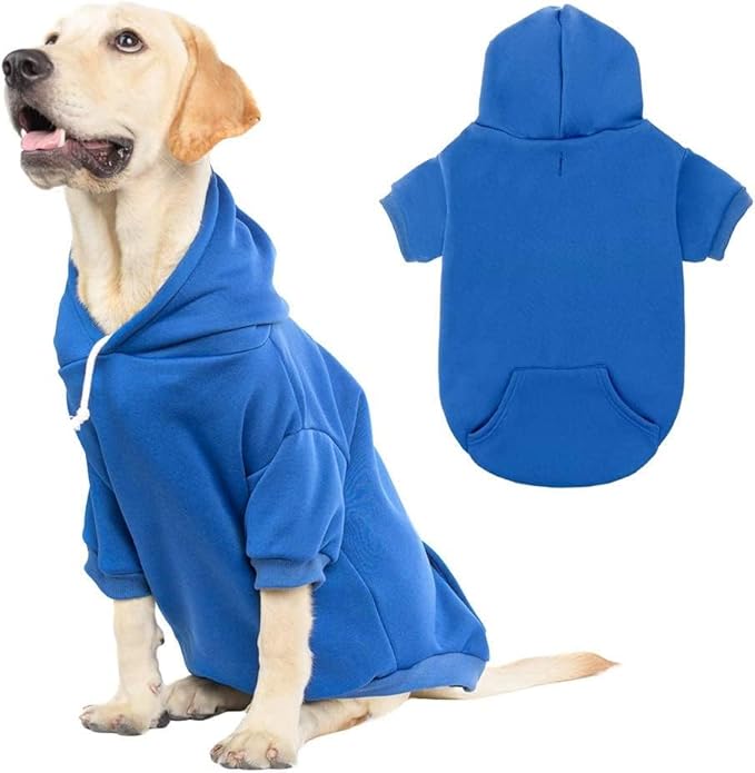 KOOLTAIL Basic Dog Hoodie - Soft and Warm Dog Hoodie Sweater with Leash Hole and Pocket, Dog Winter Coat, Cold Weather Clothes Sweatshirt for Small Medium Large Dogs Puppy Cat Boys Girls Blue XL/XXL