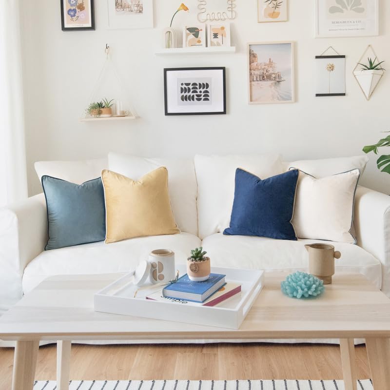 MONDAY MOOSE Decorative Throw Pillow Covers Cushion Cases, Set of 4 Soft Velvet Modern Double-Sided Designs, Mix and Match for Home Decor, Pillow Inserts Not Included (22x22 inch, Blue/Beige)