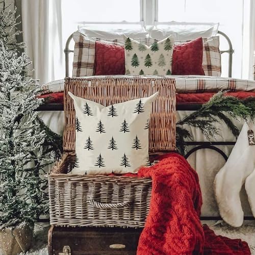 DFXSZ Christmas Pillow Covers 16x16 inch Set of 2 Christmas Tree Decorative White Throw Pillow Covers Winter Famliy Decoration for Home Couch TH-30A16