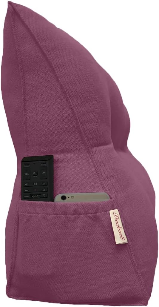 Triangular Reading Bed Rest Pillow Large Bolster Cushion Headboard Backrest Wedge Pillow with Removable Cover and Two Large Side Pockets (Purple, Twin: 39 x 8 x 20 inches)
