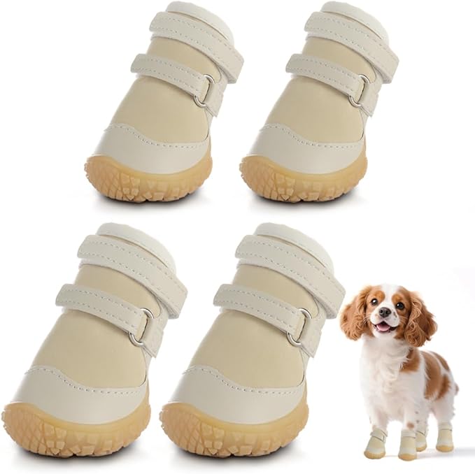 Dog Shoes for Small Dogs, Breathable Dog Boots Paw Protector for Hot Pavement Winter Snow, Dog Booties with Rugged Anti-Slip Sole for Hardwood Floors Outdoor Walking Light Khaki Size 1