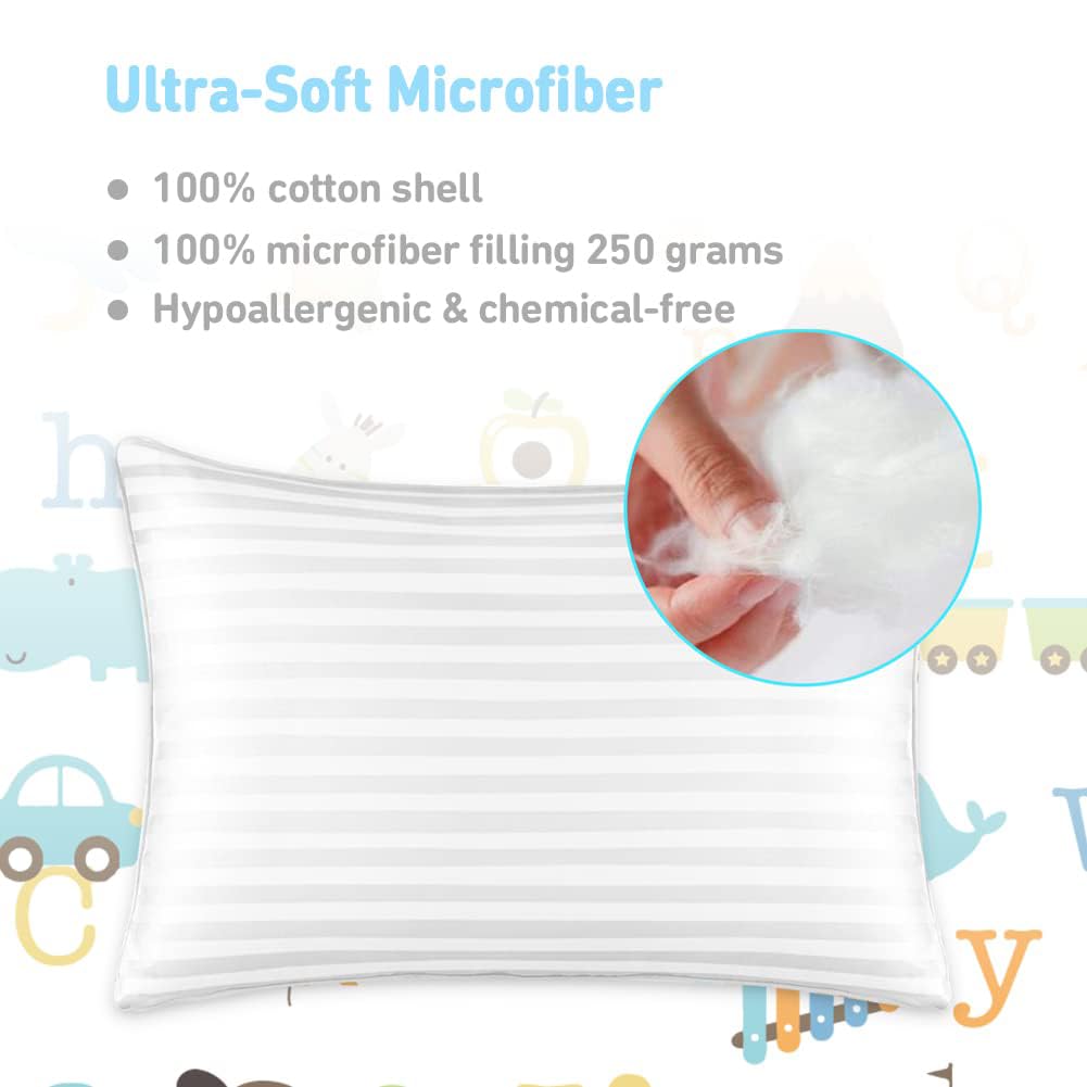 Babebay Toddler Pillow,13 x 18 Kid Pillows for Sleeping, Machine Washable Kids Pillow with Soft Cotton Pillowcase, Perfect for Travel, Toddlers Cot (Animal Letters)